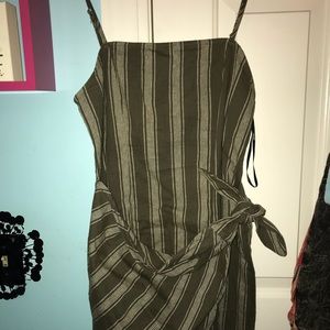 Olive green striped mini dress